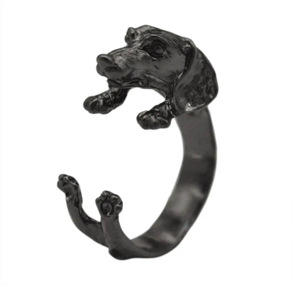 Dog Rings Antique Bronze Black Realistic