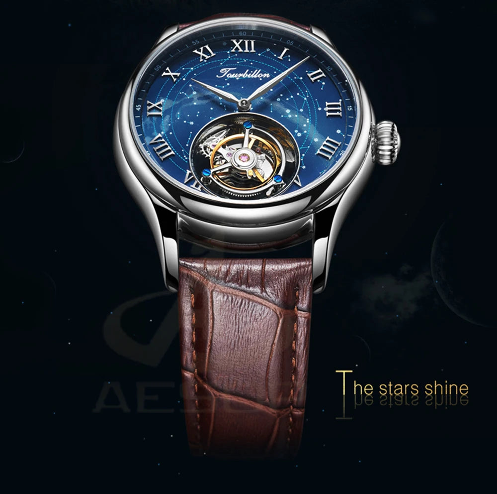 AESOP Real Tourbillon Watch For Men Quality Tourbillon Clock Men Sapphire Starry Sky  Mechanical Watch Relogio Masculino Invcta