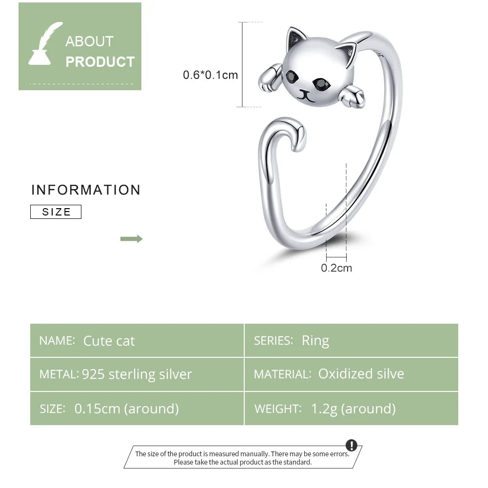 Cute Cat Silver Simple Pet Rings.