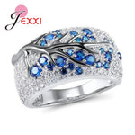 Fantastic Solid 925 Sterling Silver Austrian Crystal Finger Rings Colorful Tree Original Design for Men Women Couple Jewelry