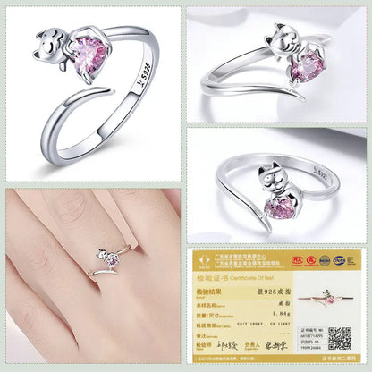 Silver Moon Cat Finger Rings for Women.