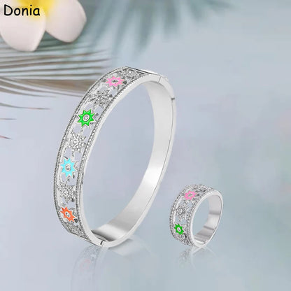 Donia jewelry fashion octagonal star enamel copper micro-inlaid AAA zircon bracelet set creative opening ladies ring set