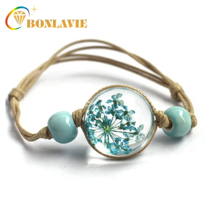 New Glass Ball Bracelet Jewwlry Wholesale Women Romantic Dry Flowers Bracelet & Bangle For Pretty Girls Gift Hote sale