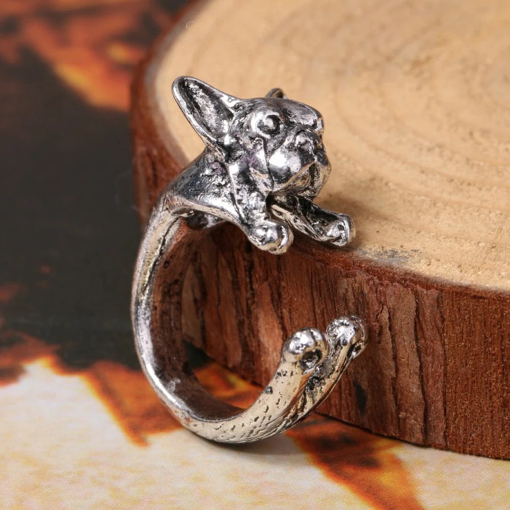 Vintage Boho Chic French Bulldog Ring.