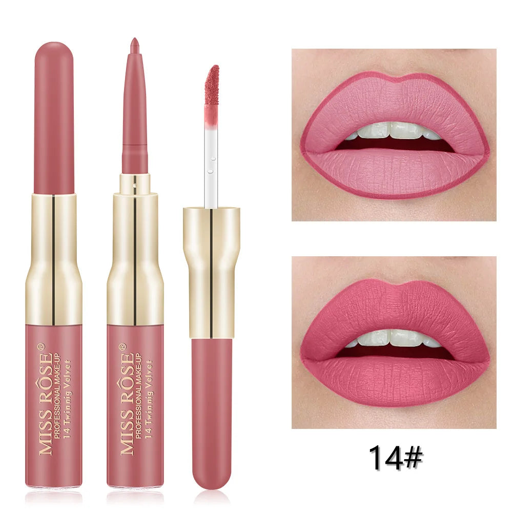 Double Head Lip Gloss Lipliner Pen Matte.