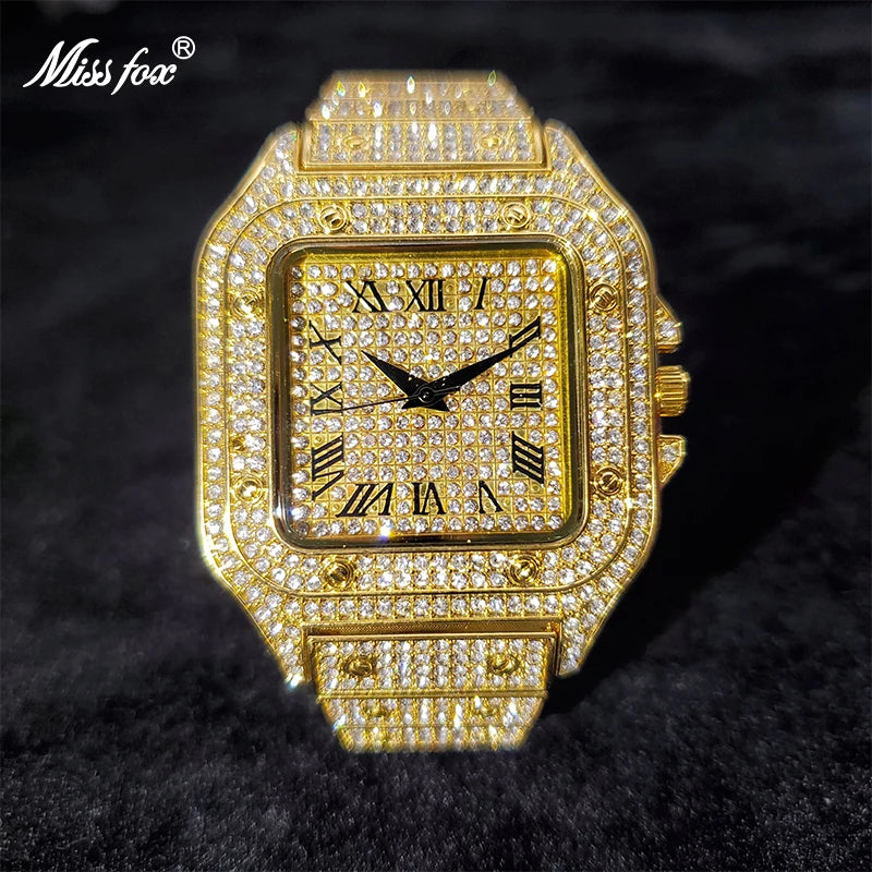 Dropshipping Gold Men Watch Ice Out Lab Diamond Square Watches for Male Waterproof Hip Hop bling bling Cool Hour Gift Wholesale