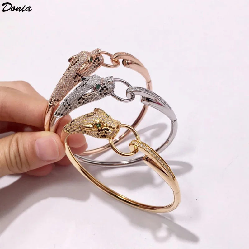 Donia Jewelry European and American Fashion Leopard Titanium Steel Inlaid AAA Zircon Luxury Animal Bracelet