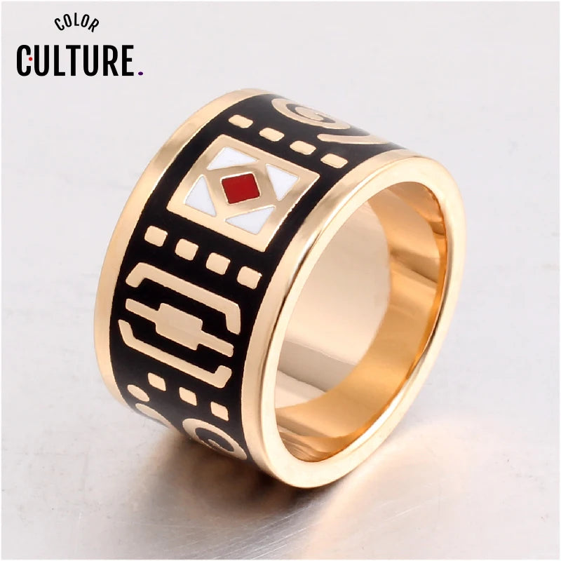 The New High-end Retro Classic Stainless Steel Ring Black Rings for Women Clothing jewelery Enamel Ring Wholesale