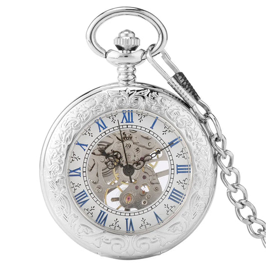 Silver Mechanical Hand Wind Antique Pocket Watch.