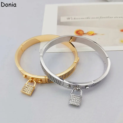 Donia jewelry fashion lock micro-inlaid AAA zircon bracelet set creative opening ladies ring set