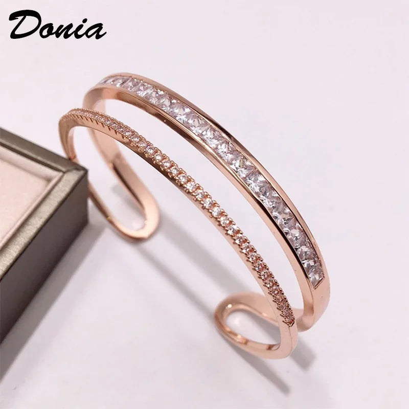 Donia jewelry Fashion copper micro-inlaid jewelry shiny beautiful double-row Zircon square Zircon C-shaped double bracelet