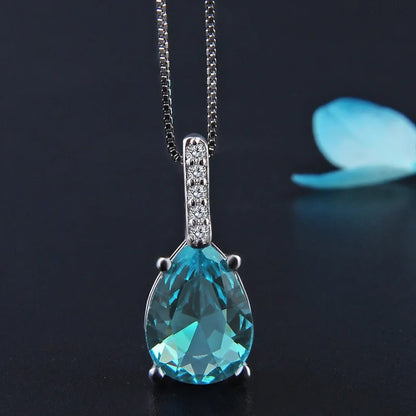 Pure Natural Blue Topaz Pendant 925 Sterling Silver Carat Necklace Colgantes Wedding Bizuteria pierscionki Pendant for women