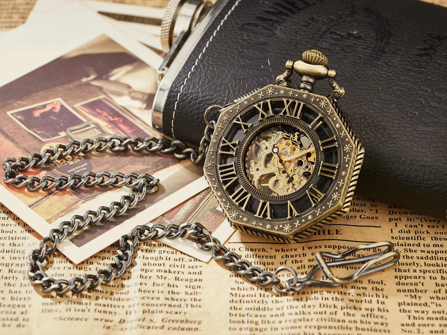 Classic Steampunk Skeleton Mechanical Pocket Watch.