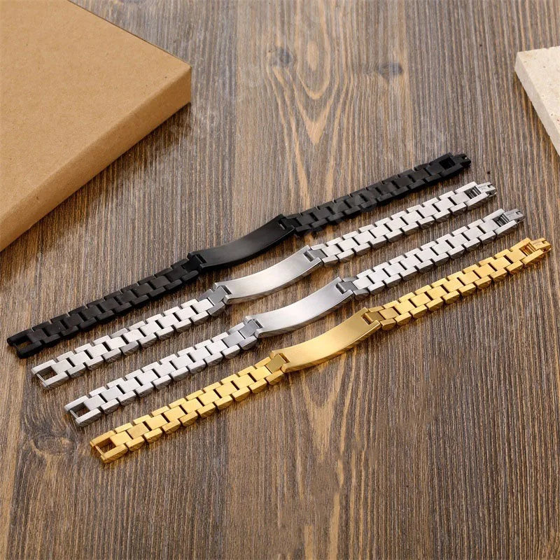 qqqq GoldButterfly Engravable Name Bracelet Gold Tone Stainless Steel Mens ID Bracelets Free Engraving Laser Name Date Customize Gift