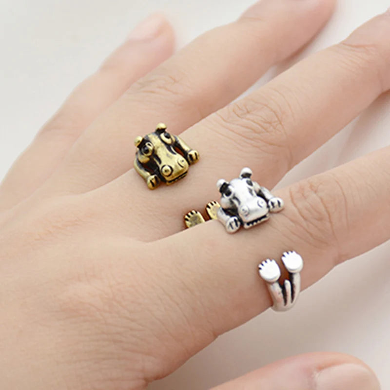 Retro Cute Dinosaur&Rhino&Leopard&Lion Rings For Women Girls Party Gift Boho Vintage Adjustable Animals Anillos Men Anel Jewelry