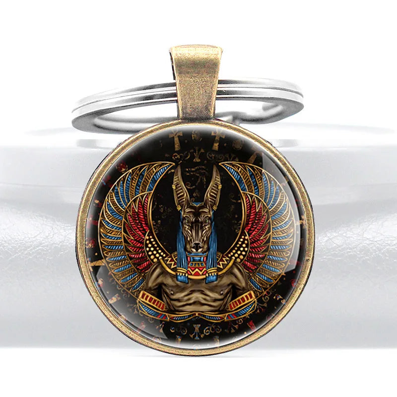 Ancient Egypt Anubis Glass Pendant Rings.