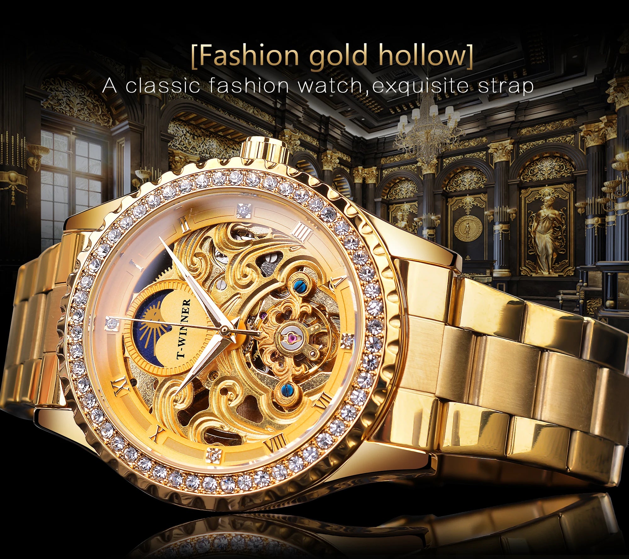 Winner Golden Moon Design Luxury Watches