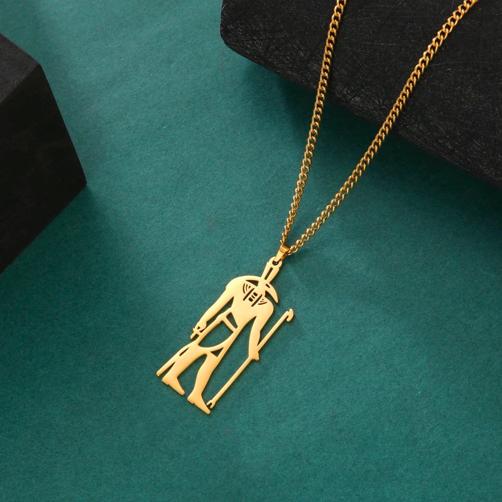 LIKGREAT Egyptian God Talisman Stainless Steel Pendant Necklace for Women/Men Wisdom Thoth Ibis-head Amulet Gold Plated Jewelry