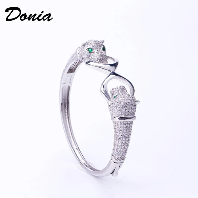 Donia jewelry Personality domineering double-headed leopard bracelet micro-inlaid AAA zircon hot animal bracelet jewelry