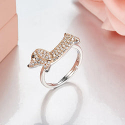 Fashion Real S925 Sterling Silver Dachshund Puppy Finger Ring.