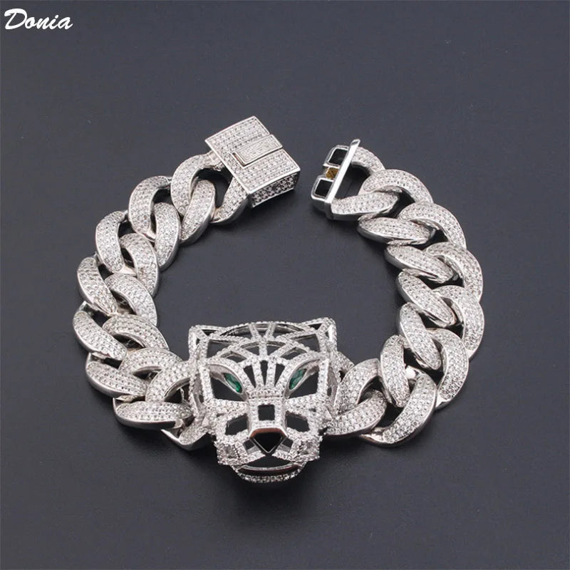 Donia Jewelry Fashion new personality hip-hop bracelet big leopard hollow inlaid AAA zircon luxury Cuban chain domineering first