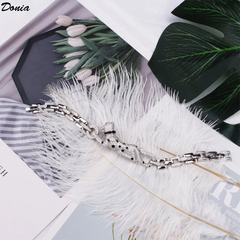 Donia Jewelry New fashion luxury slightly inlaid AAA zircon leopard bracelet animal Cuba chain European jewelry