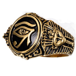 Gothic Ancient Egypt Egyptian Pharaoh The Eye of Horus Wedjat Eye Ankh Cross Vintage Ring For Men Punk  Steampunk Jewelry