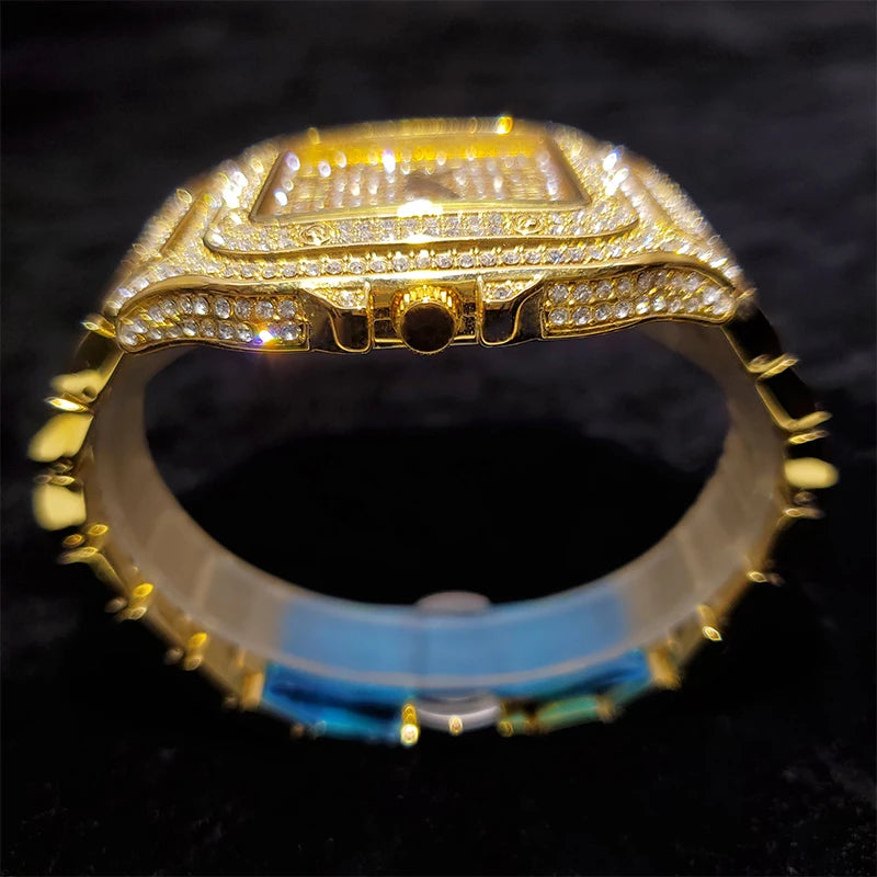 Dropshipping Gold Men Watch Ice Out Lab Diamond Square Watches for Male Waterproof Hip Hop bling bling Cool Hour Gift Wholesale