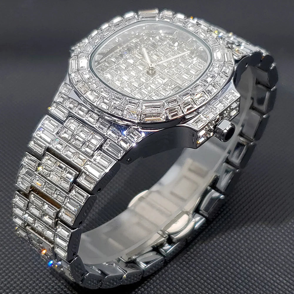 Luxury Watch For Men HipHop Diamond Silver.