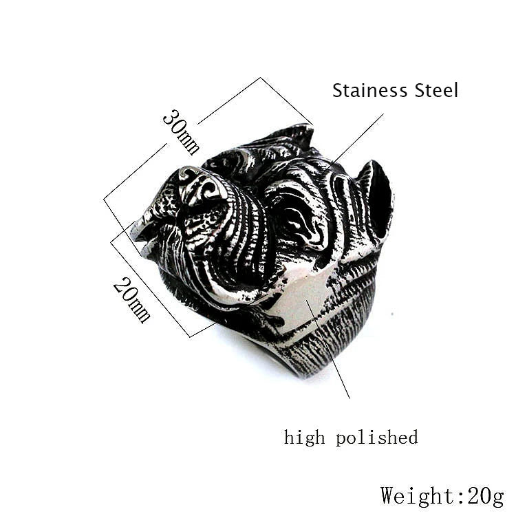 Wholesale Exaggerated Ring Pit Bull Bulldog Dog Rings Men Personality Titanium Steel Animal Jewelry Big Size 