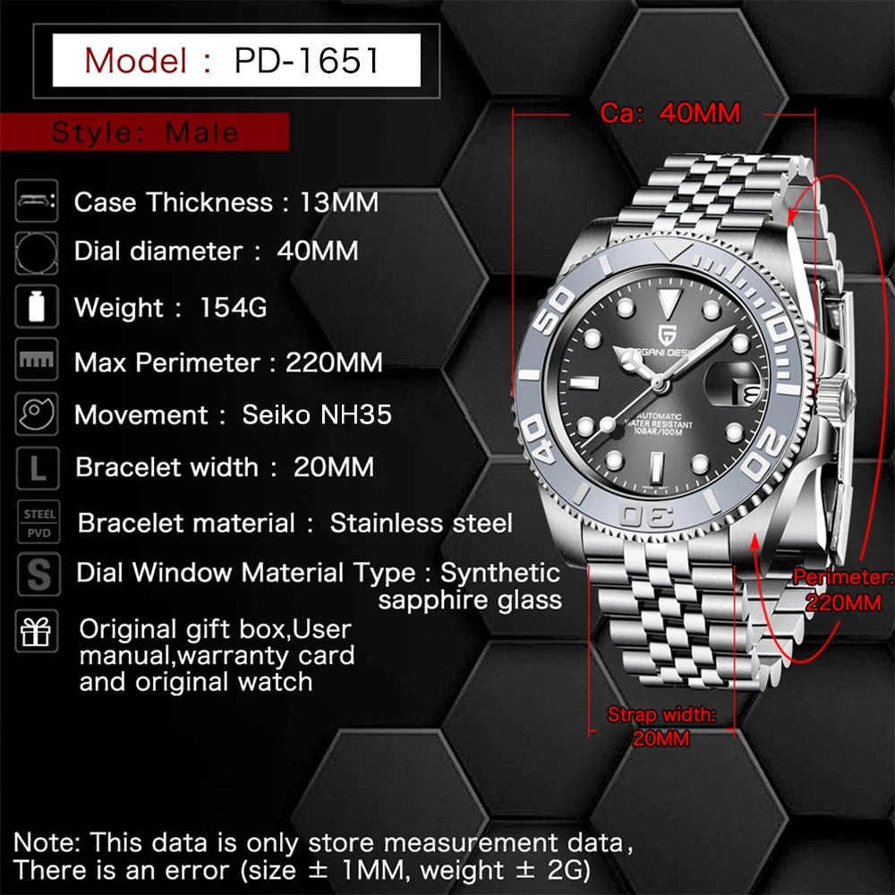 PAGANI DESIGN New Men Mechanical Wristwatches Sports Waterproof Watch for Men.