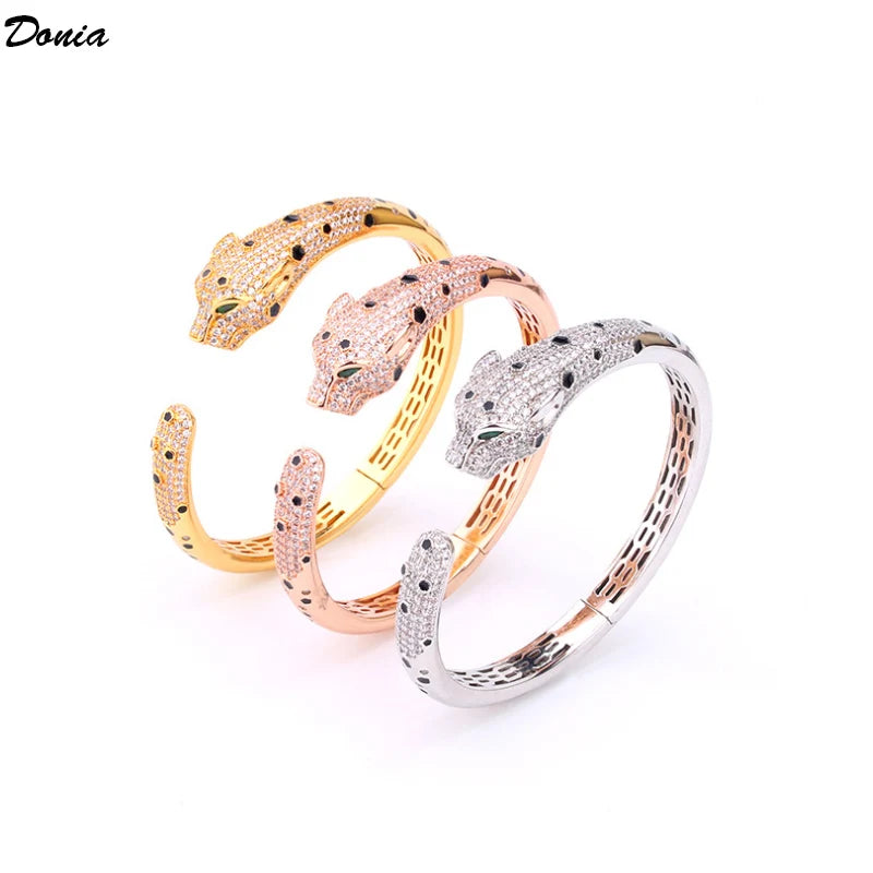 Donia Jewelry New European and American luxury fashion leopard bracelet inlaid AAA zircon leopard ring bracelet set