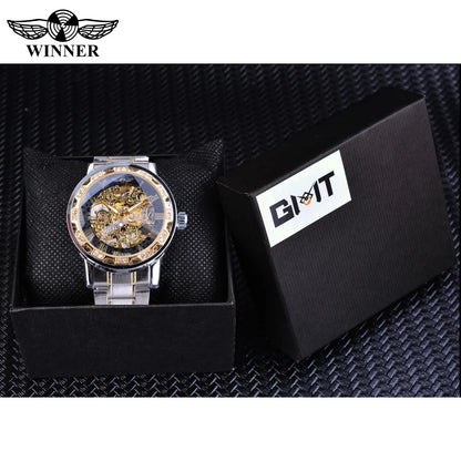 Winner Transparent Fashion Diamond Luminous Gear Movement Royal Design Men Top Brand Luxury Male Mechanical Skeleton Wrist Watch