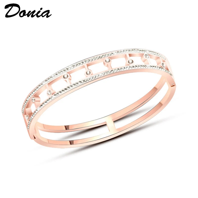 Donia jewelry Fashion hollow widened mud rhinestones full of stars buckle titanium steel bracelets true gold three-layer plating