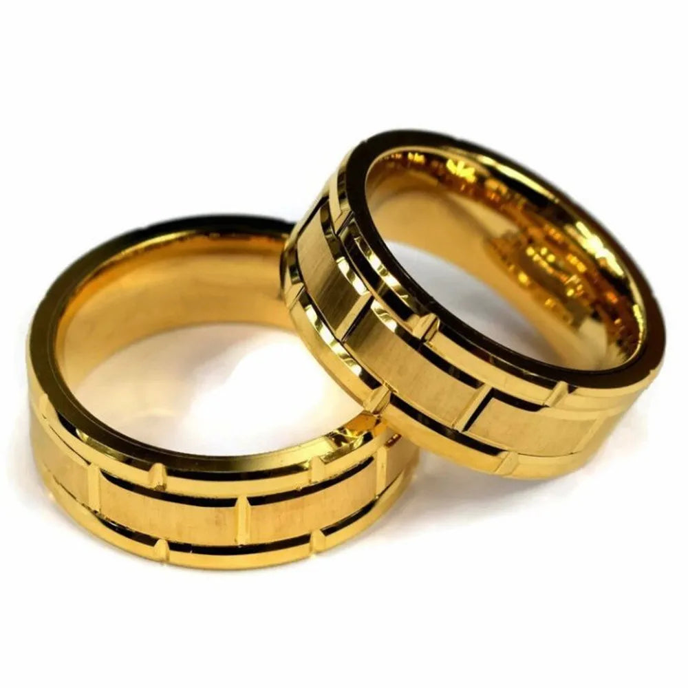 Men's Fashion Simple Tungsten Carbide Gold Color Grooved Ring Mens Engagement Wedding Band Party Anniversary Gift Jewelry