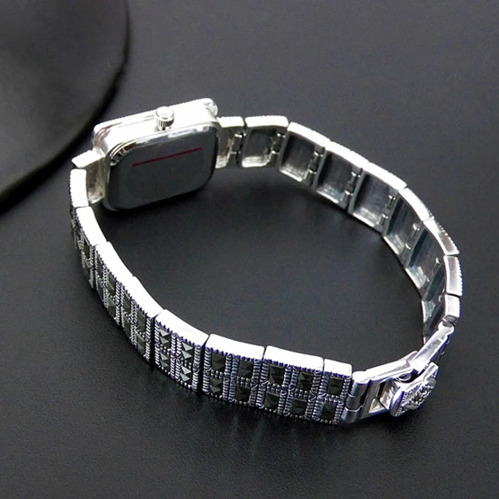 Silver Jewelry Woman Bracelet Watch Thai silver Retro Tungsten Diamond Watch Ladies New Silver Bracelet High Quality Giftt