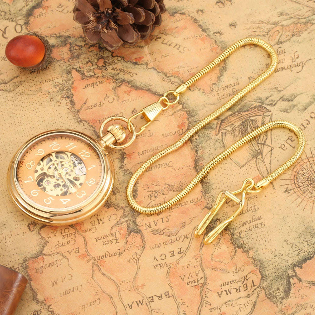 Noble Golden Automatic Mechanical Pocket Watch