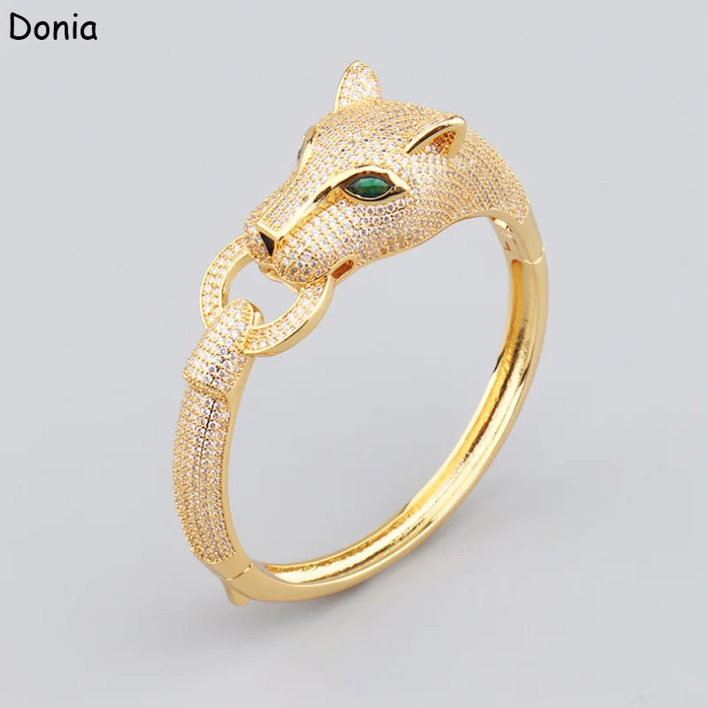 Donia jewelry fashion green eye leopard micro-inlaid AAA zircon bracelet set creative leopard ladies bracelet set