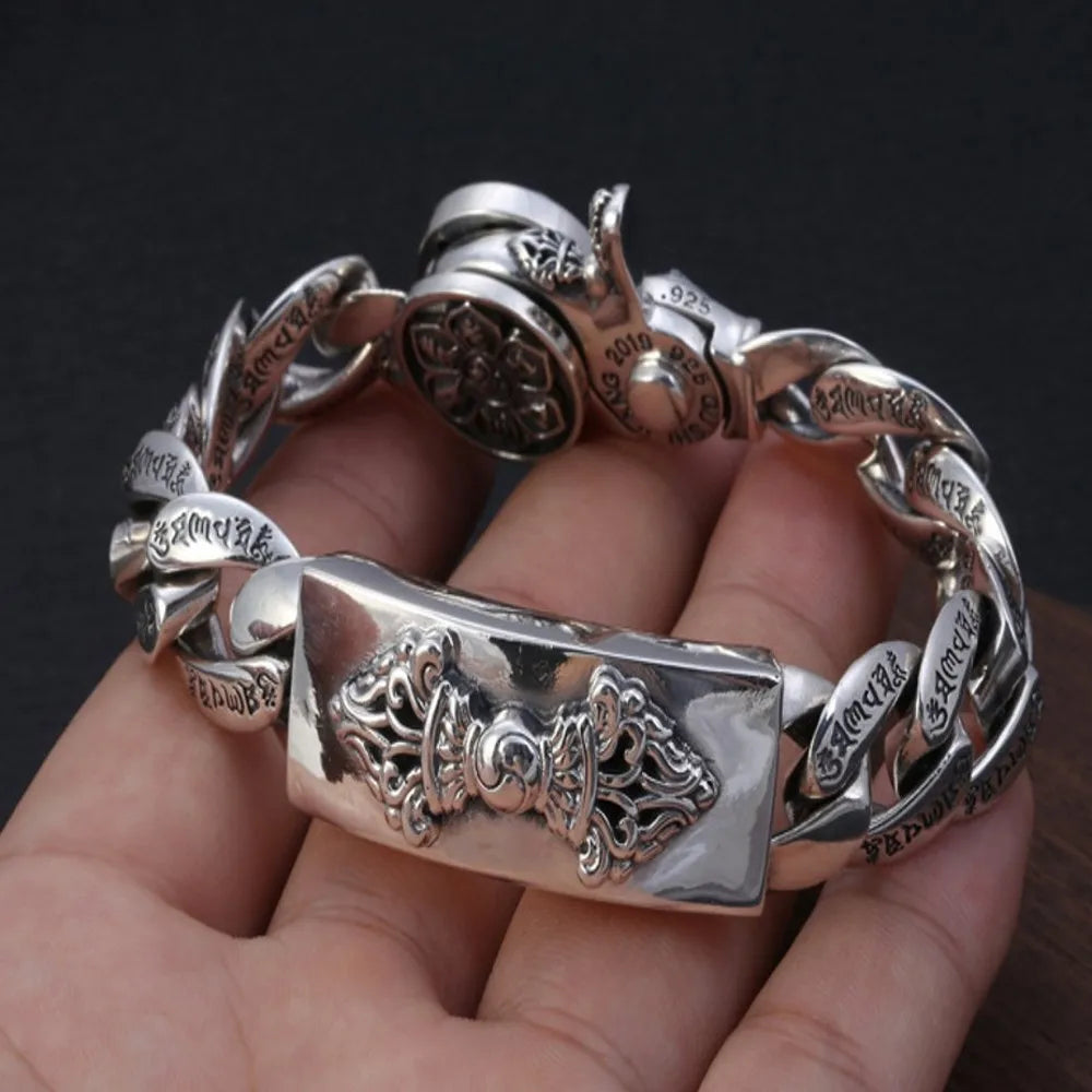 BOCAI s925 Silver Fashion Jewelry Accessorie Six-Character Mantra of Personality Inlaid with Copper Vajra Turning Man Bracelet