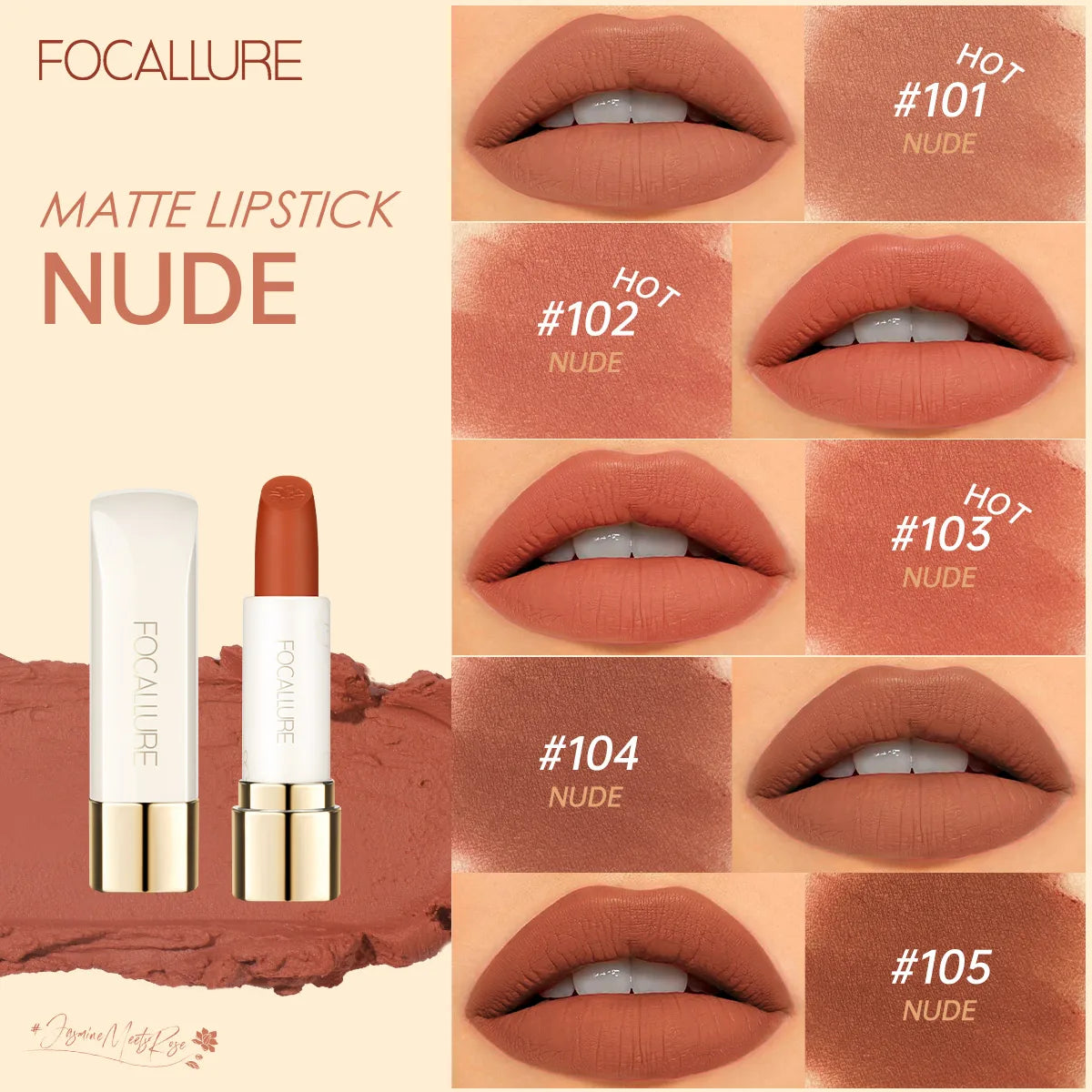 FOCALLURE Natural Matte Lipstick Waterproof Long-lasting Smooth Moisturizing Lip Balm Lightweight Lip Glaze Makeup Cosmetics