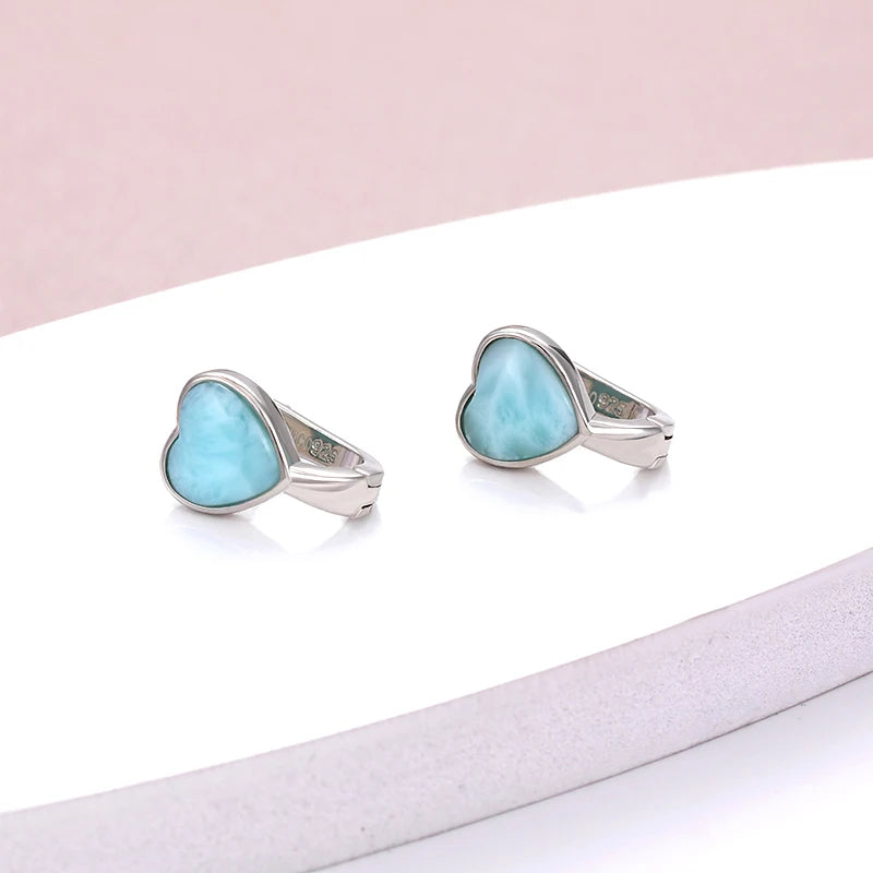 Geometric LOVE Charm Larimar Sterling Earrings.