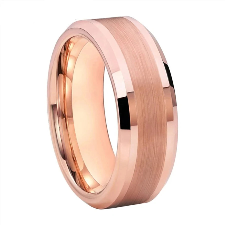 High Quality Rose Gold Color Wedding Band Tungsten Carbide Engagement Rings Center Brushed Bevel Edges Polished Fit