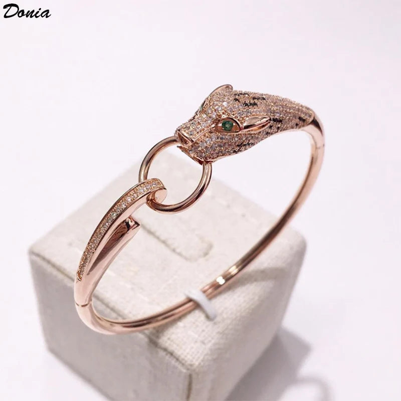 Donia Jewelry European and American Fashion Leopard Titanium Steel Inlaid AAA Zircon Luxury Animal Bracelet