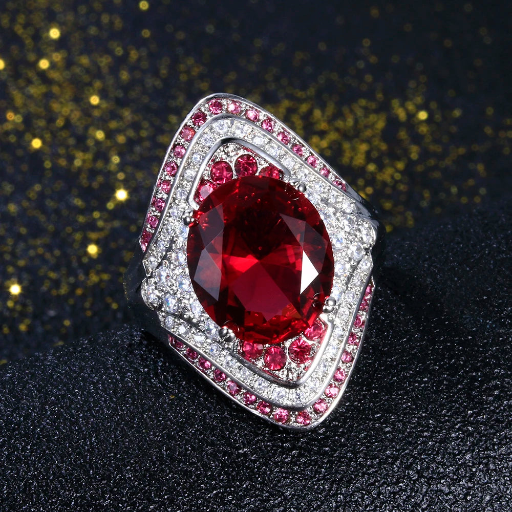 Genuine Unique 925 Silver Ring with Ruby Stones For Women Vintage Crystal Fashion Luxury Wedding Party Jewelry Gifts Wholesale