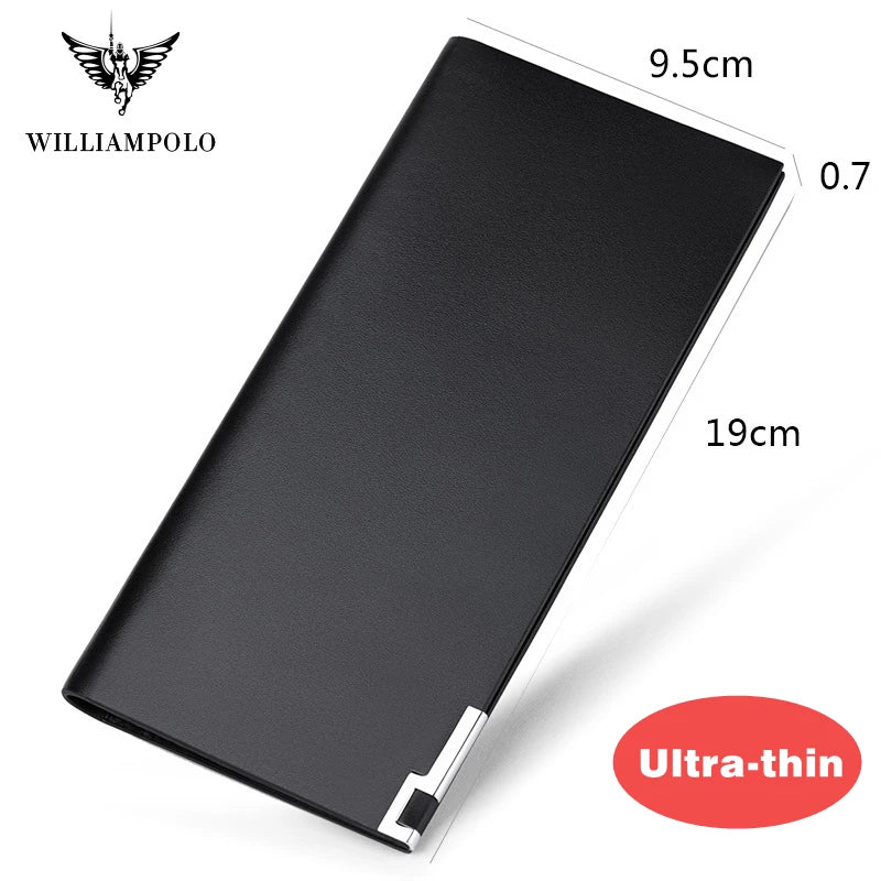 WILLIAMPOLO Luxury Brand Genuine Leather wallet For men card case Ultra-thin slim Multi-Card Long Wallet Purse card holder