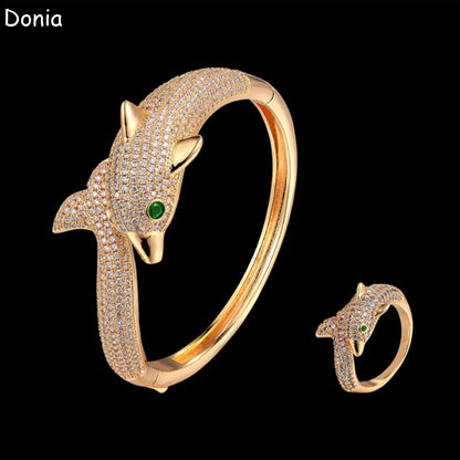 Donia jewelry fashion dolphin copper micro-inlaid AAA zircon bracelet set creative opening ladies ring set