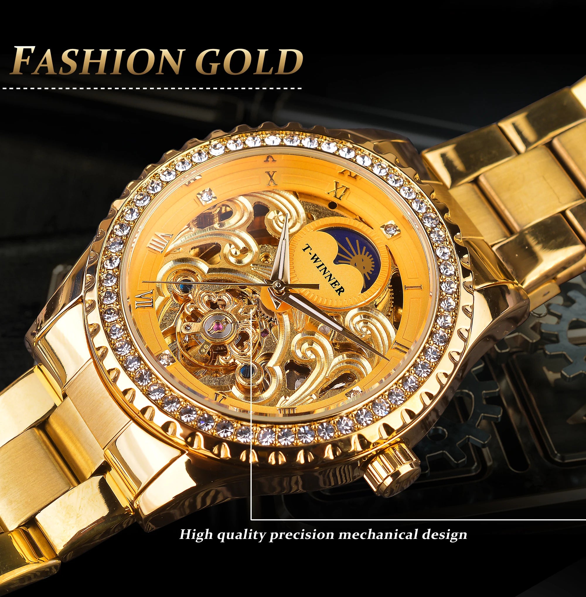 Winner Golden Moon Design Luxury Watches