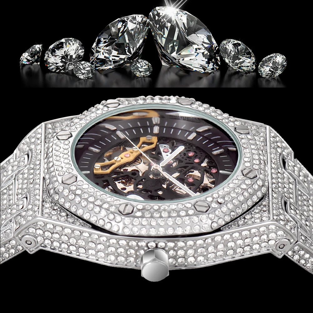 Iced Out AAA Diamond Watch Men Luminous Gear.