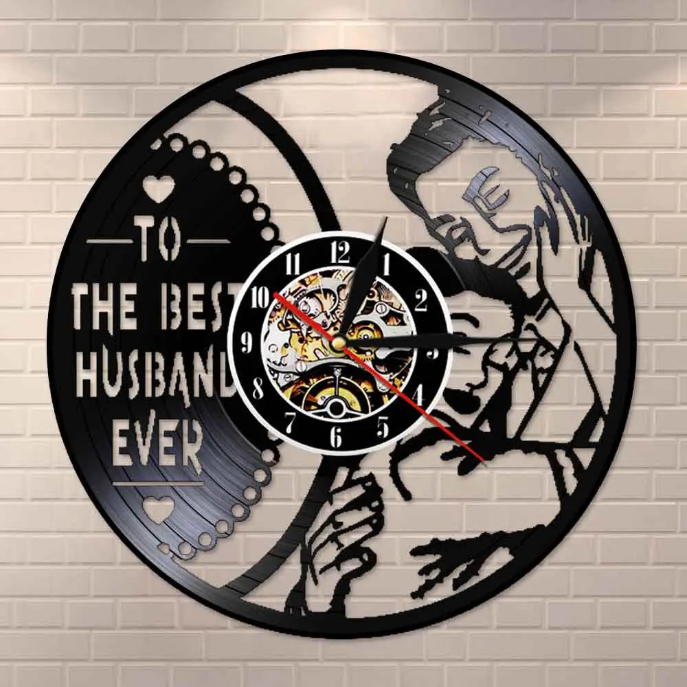 Romantic To The Best Husband Ever Watch LED Backlight Beloved Husband Love Vinyl Record Wall Clock Wedding Anniversary Gift