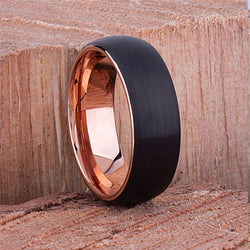 Fashion Black Brushed Dome Tungsten Carbide Ring Rose Gold Plating Men's Wedding Band